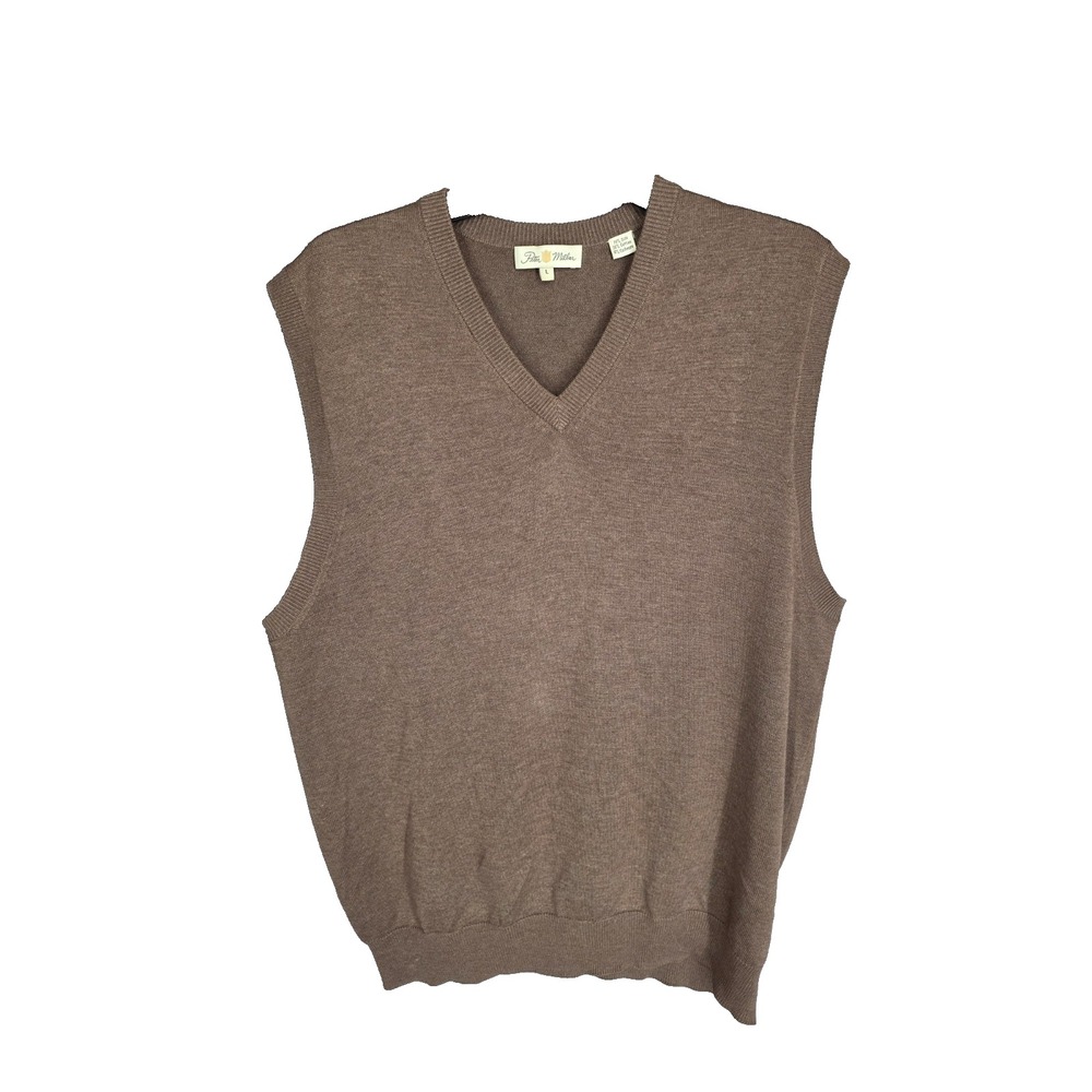 Peter Millar Sweater Vest Mens Large Brown V Neck Pullover Preppy Cashmere Blend